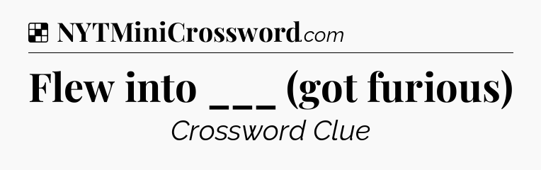 Solution: Flew into ___ (got furious) - NYT Crossword
