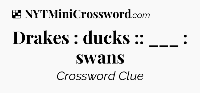 Solution: Drakes : ducks :: ___ : swans - NYT Crossword