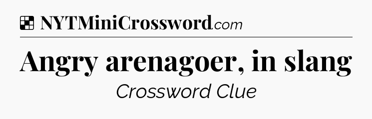 Solution: Angry arenagoer, in slang - NYT Crossword