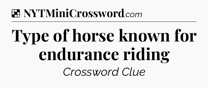 Solution: Type of horse known for endurance riding - NYT Crossword