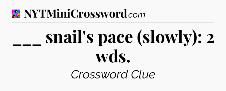 ___ snail's pace (slowly): 2 wds Crossword Clue