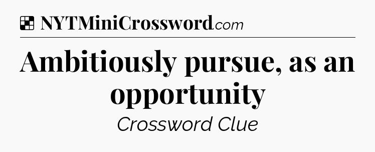 Solution: Ambitiously pursue, as an opportunity - NYT Crossword