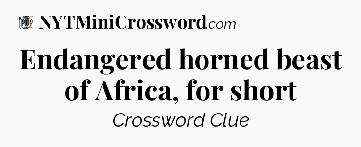 Endangered horned beast of Africa, for short Crossword Clue