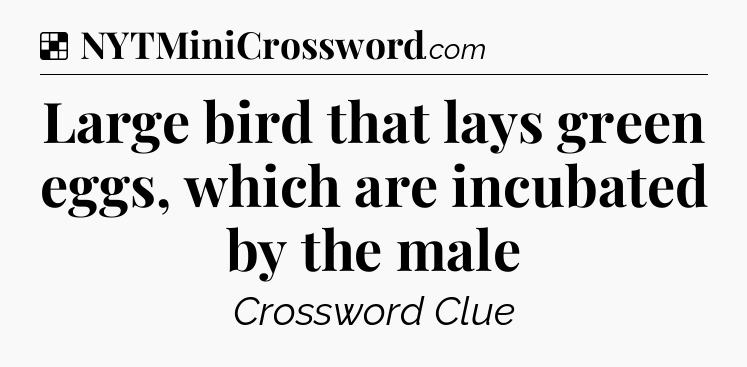 Solution: Large bird that lays green eggs, which are incubated by the male - NYT Crossword