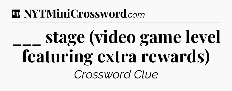 ___ stage (video game level featuring extra rewards) Crossword Clue