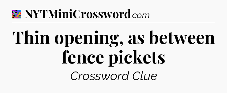 Thin opening, as between fence pickets Crossword Clue