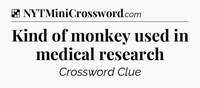 Solution: Kind of monkey used in medical research - NYT Crossword