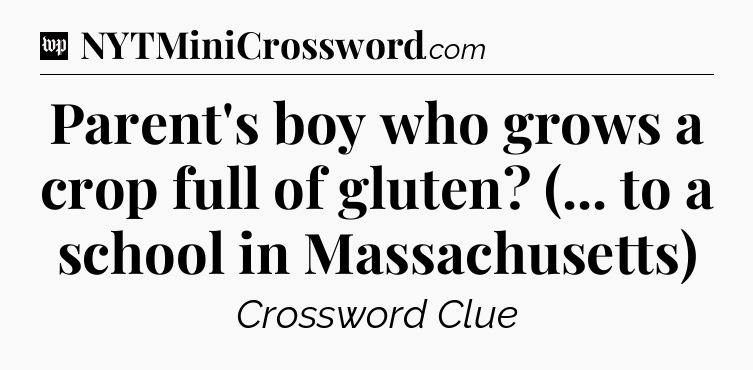 Parent's boy who grows a crop full of gluten? (... to a school in Massachusetts) Crossword Clue