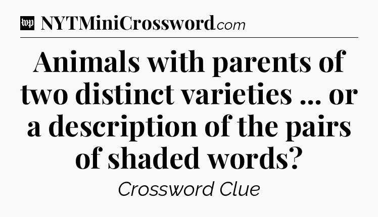 Animals with parents of two distinct varieties ... or a description of the pairs of shaded words Crossword Clue
