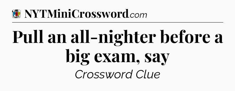 Pull an all-nighter before a big exam, say Crossword Clue